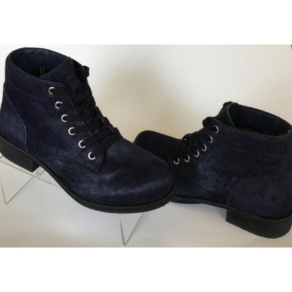 SAM EDELMAN Bleecker Ink Navy Calf Hair Lace Up Moto Ankle Boots (Size 6 M) - Picture 5 of 12